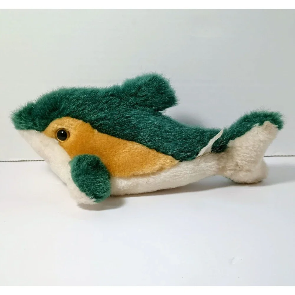 Vtg PMS Dolphin Teal White Tan Soft Plush Stuffed Animal Toy Small Whale Fish